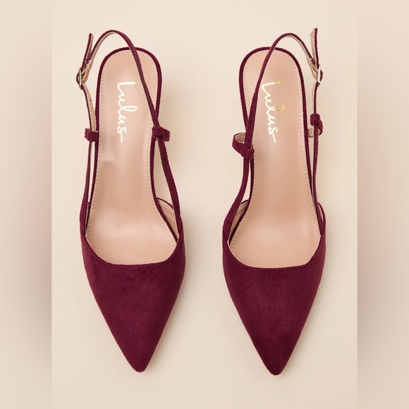 Lulus Cadey Burgundy Suede Pointed-toe Slingback Pumps Red - Size 8.5 - Picture 2 of 6